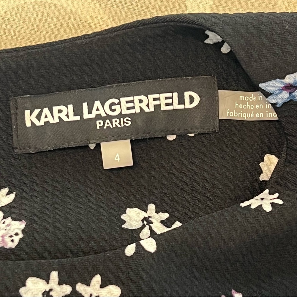 Karl Lagerfeld Black Purple Blue Floral Sleeveless Fit & Flare Dress size 4 - Picture 6 of 8